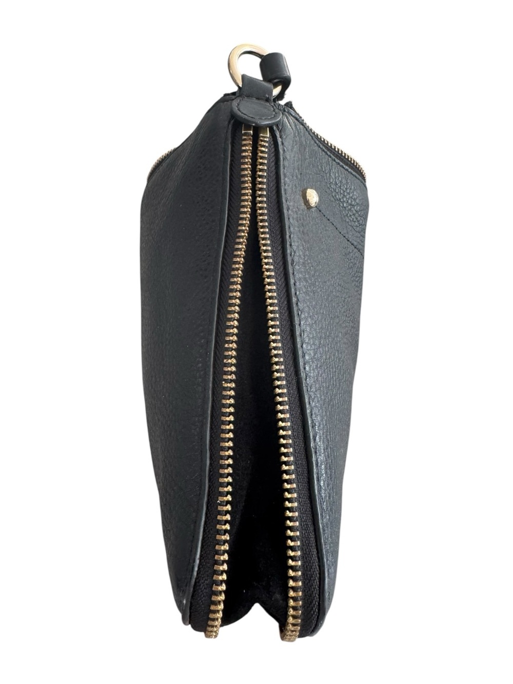 Rebecca Minkoff Black Pebbled Leather Crossbody Bag Gold Ring Zip Pull - Picture 4 of 10